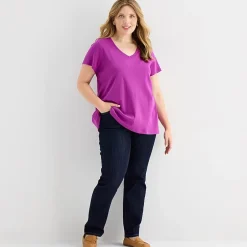 St. John's Bay Womens Plus Easy-on + Easy-off V Neck Short Sleeve Adaptive T-Shirt