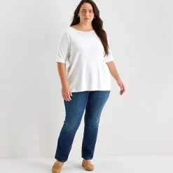 St. John's Bay Womens Plus Easy-on + Easy-off Boat Neck Short Sleeve Adaptive T-Shirt