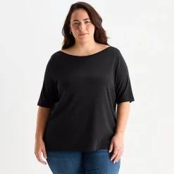 St. John's Bay Womens Plus Easy-on + Easy-off Boat Neck Short Sleeve Adaptive T-Shirt