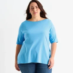 St. John's Bay Womens Plus Easy-on + Easy-off Boat Neck Short Sleeve Adaptive T-Shirt
