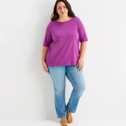 St. John's Bay Womens Plus Easy-on + Easy-off Boat Neck Short Sleeve Adaptive T-Shirt
