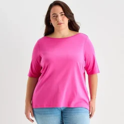 St. John's Bay Womens Plus Easy-on + Easy-off Boat Neck Short Sleeve Adaptive T-Shirt