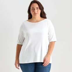 St. John's Bay Womens Plus Easy-on + Easy-off Boat Neck Short Sleeve Adaptive T-Shirt
