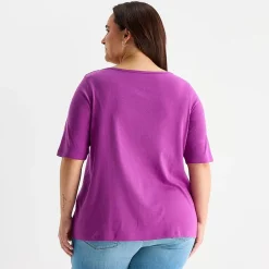 St. John's Bay Womens Plus Easy-on + Easy-off Boat Neck Short Sleeve Adaptive T-Shirt