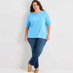 St. John's Bay Womens Plus Easy-on + Easy-off Boat Neck Short Sleeve Adaptive T-Shirt