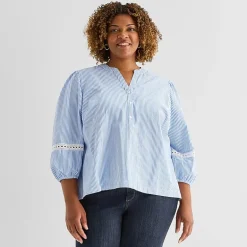 St. John's Bay Womens Plus Henley Neck 3/4 Sleeve Blouse