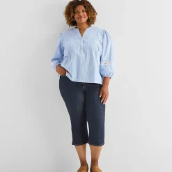St. John's Bay Womens Plus Henley Neck 3/4 Sleeve Blouse