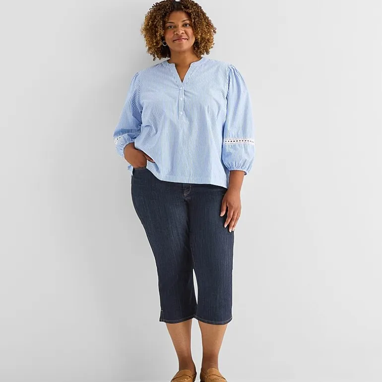 St. John's Bay Womens Plus Henley Neck 3/4 Sleeve Blouse