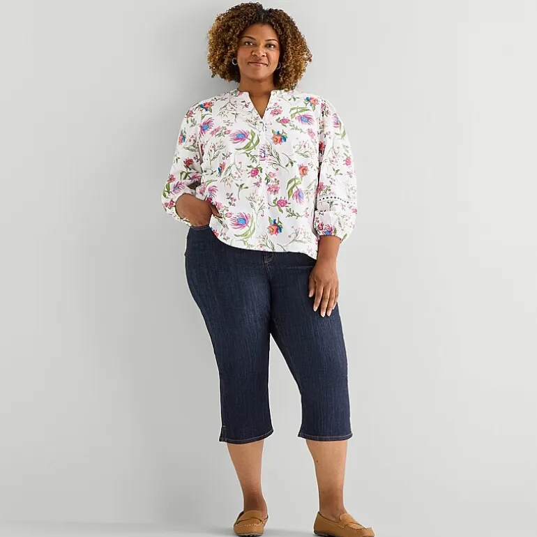 St. John's Bay Womens Plus Henley Neck 3/4 Sleeve Blouse