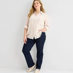 St. John's Bay Womens Plus Long Sleeve Relaxed Fit Button-Down Shirt