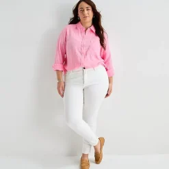 St. John's Bay Womens Plus Long Sleeve Relaxed Fit Button-Down Shirt