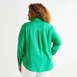St. John's Bay Womens Plus Long Sleeve Relaxed Fit Button-Down Shirt
