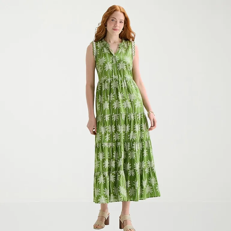 St. John's Bay Womens Plus Midi Split Tie Neck Sleeveless A-Line Dress