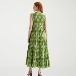 St. John's Bay Womens Plus Midi Split Tie Neck Sleeveless A-Line Dress