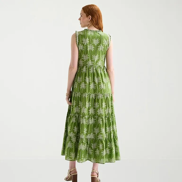 St. John's Bay Womens Plus Midi Split Tie Neck Sleeveless A-Line Dress