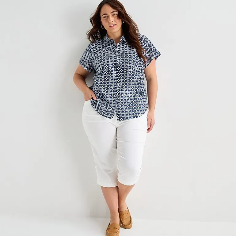 St. John's Bay Womens Plus Roll Short Sleeve Regular Fit Button-Down Shirt