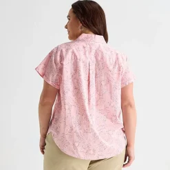 St. John's Bay Womens Plus Roll Short Sleeve Regular Fit Button-Down Shirt