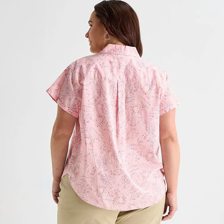 St. John's Bay Womens Plus Roll Short Sleeve Regular Fit Button-Down Shirt