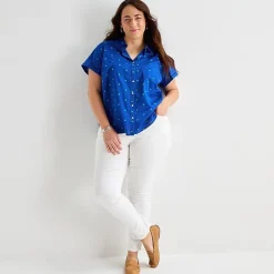 St. John's Bay Womens Plus Roll Short Sleeve Regular Fit Button-Down Shirt