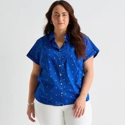 St. John's Bay Womens Plus Roll Short Sleeve Regular Fit Button-Down Shirt