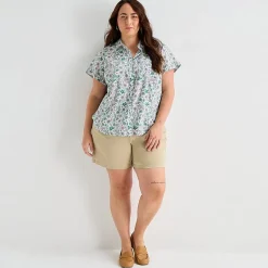 St. John's Bay Womens Plus Roll Short Sleeve Regular Fit Button-Down Shirt