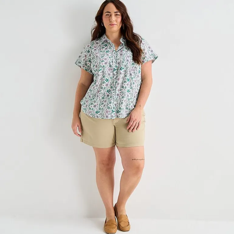 St. John's Bay Womens Plus Roll Short Sleeve Regular Fit Button-Down Shirt