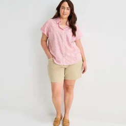 St. John's Bay Womens Plus Roll Short Sleeve Regular Fit Button-Down Shirt
