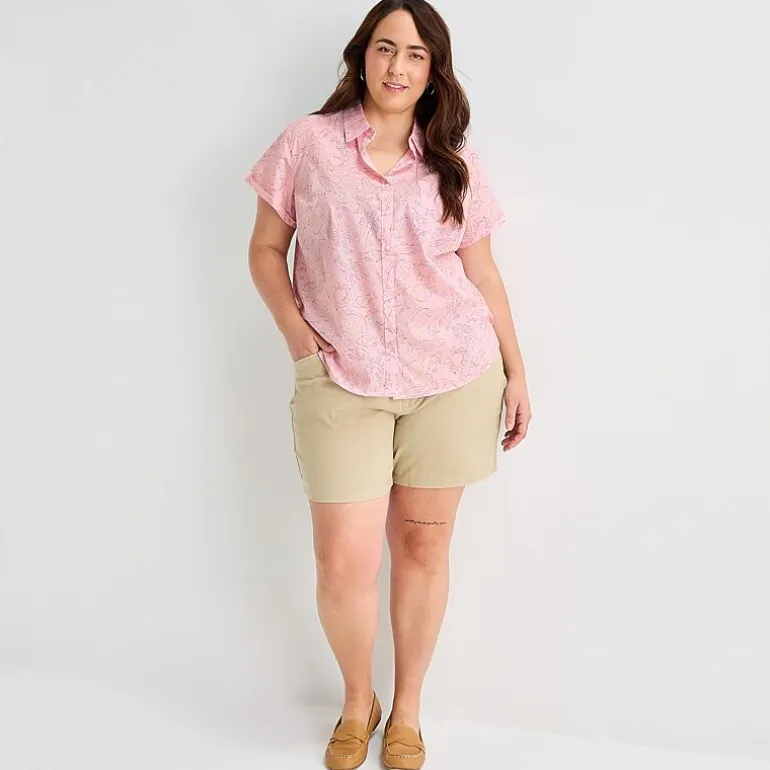 St. John's Bay Womens Plus Roll Short Sleeve Regular Fit Button-Down Shirt