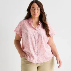 St. John's Bay Womens Plus Roll Short Sleeve Regular Fit Button-Down Shirt