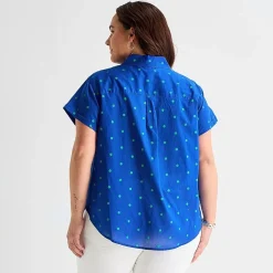 St. John's Bay Womens Plus Roll Short Sleeve Regular Fit Button-Down Shirt