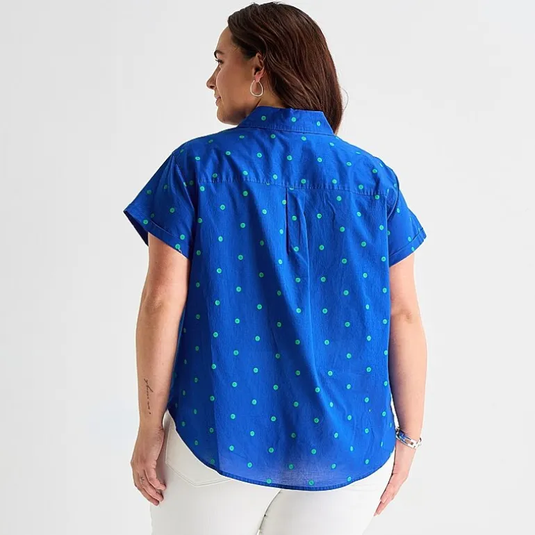 St. John's Bay Womens Plus Roll Short Sleeve Regular Fit Button-Down Shirt