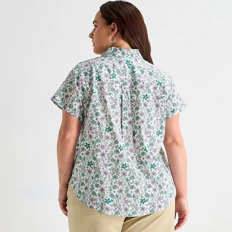 St. John's Bay Womens Plus Roll Short Sleeve Regular Fit Button-Down Shirt