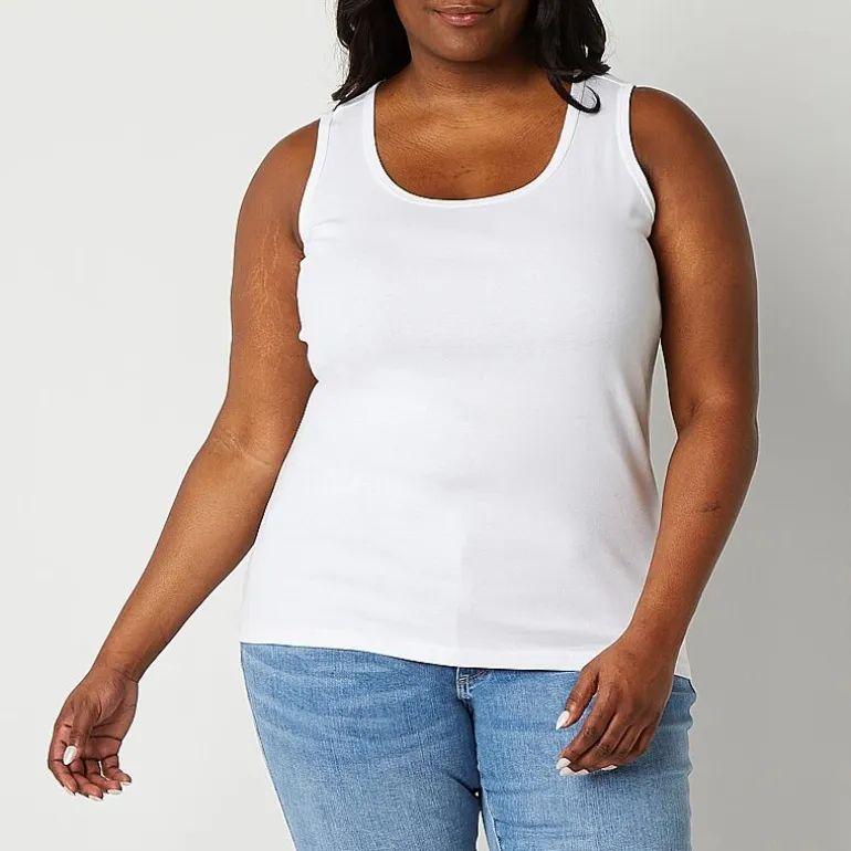 St. John's Bay Womens Plus Scoop Neck Sleeveless Tank Top