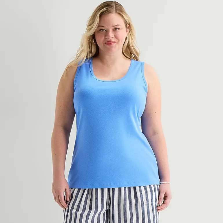 St. John's Bay Womens Plus Scoop Neck Sleeveless Tank Top