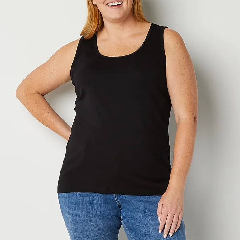 St. John's Bay Womens Plus Scoop Neck Sleeveless Tank Top