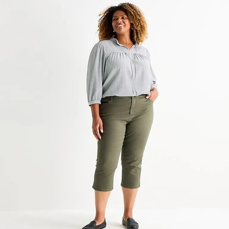 St. John's Bay Womens Plus Secretly Slender Mid Rise Capri Jean