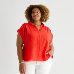 St. John's Bay Womens Plus Short Sleeve Blouse