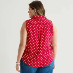 St. John's Bay Womens Plus Sleeveless Classic Fit Button-Down Shirt