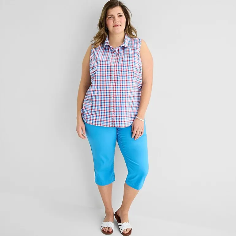 St. John's Bay Womens Plus Sleeveless Classic Fit Button-Down Shirt