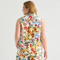 St. John's Bay Womens Plus Sleeveless Classic Fit Button-Down Shirt