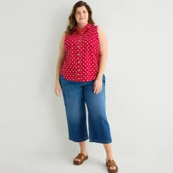 St. John's Bay Womens Plus Sleeveless Classic Fit Button-Down Shirt