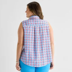St. John's Bay Womens Plus Sleeveless Classic Fit Button-Down Shirt
