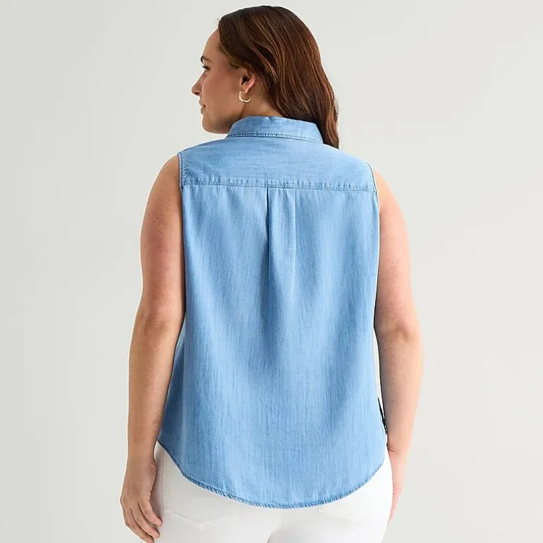 St. John's Bay Womens Plus Sleeveless Classic Fit Button-Down Shirt