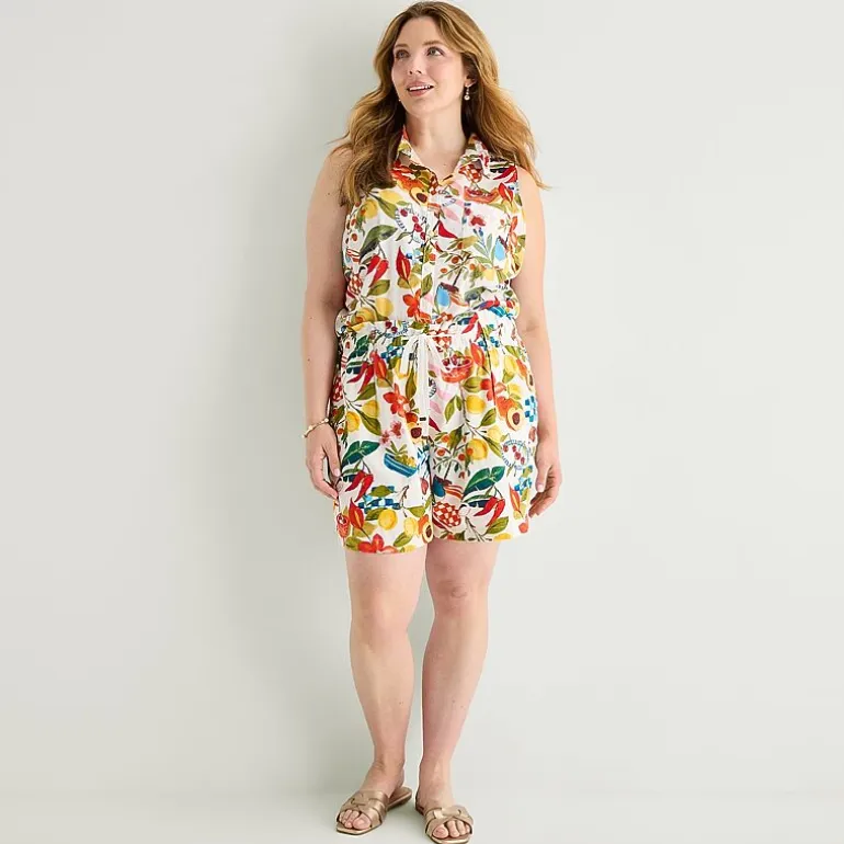 St. John's Bay Womens Plus Sleeveless Classic Fit Button-Down Shirt