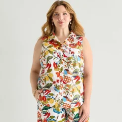 St. John's Bay Womens Plus Sleeveless Classic Fit Button-Down Shirt