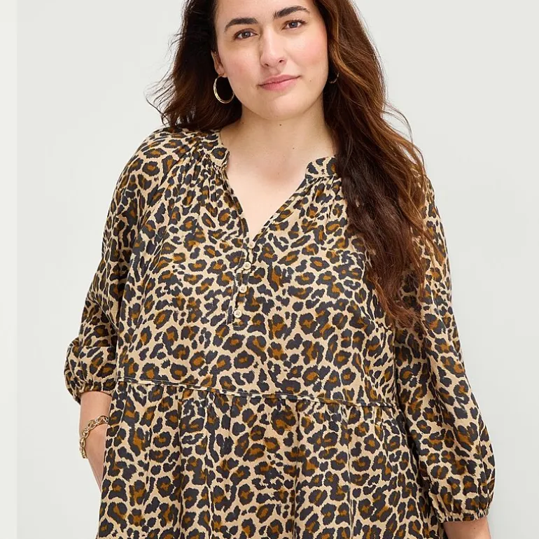 St. John's Bay Womens Plus Split Crew Neck Long Sleeve Animal A-Line Dress