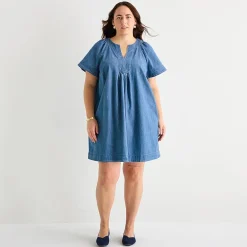 St. John's Bay Womens Plus Split Crew Neck Short Sleeve Sheath Dress