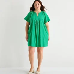 St. John's Bay Womens Plus Split Crew Neck Short Sleeve Sheath Dress