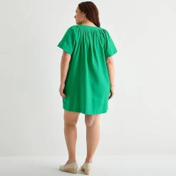 St. John's Bay Womens Plus Split Crew Neck Short Sleeve Sheath Dress