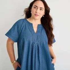 St. John's Bay Womens Plus Split Crew Neck Short Sleeve Sheath Dress